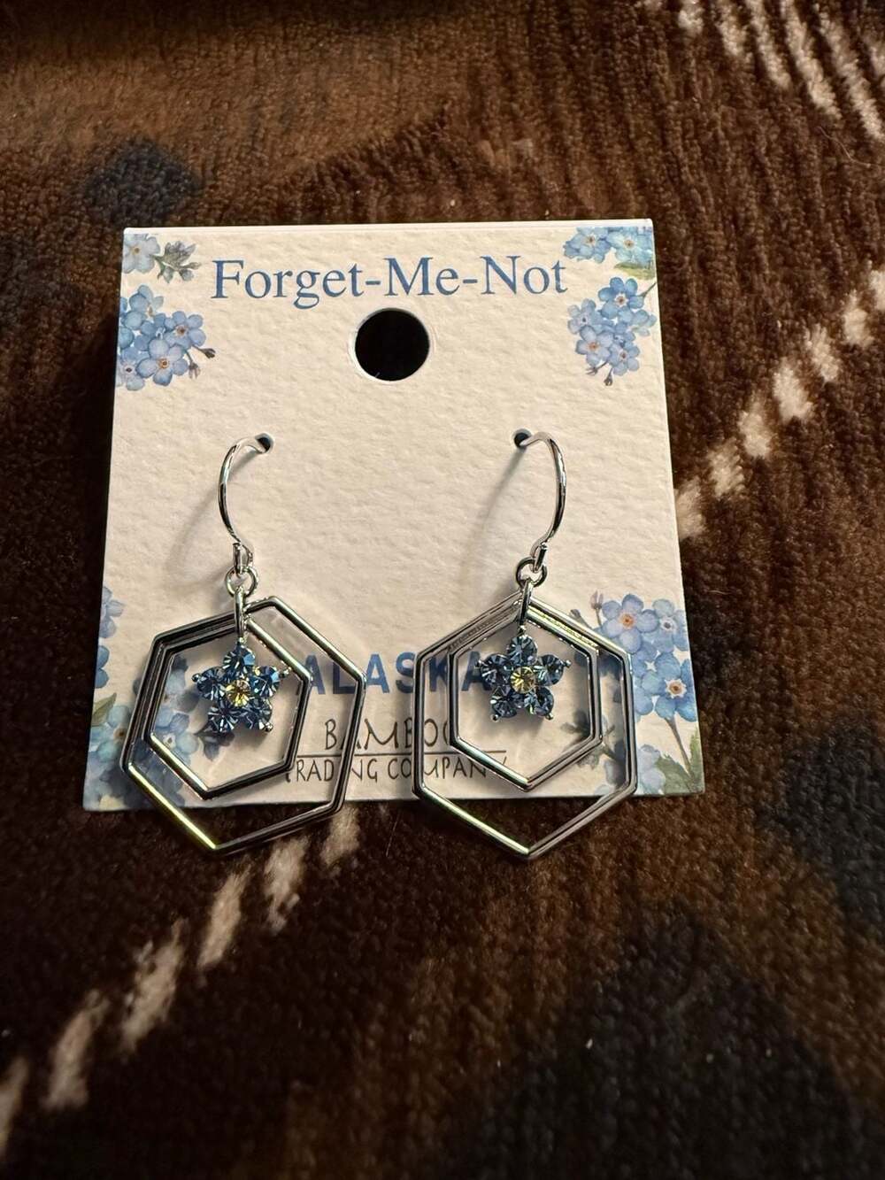 Alaska Bamboo Trading Company Forget-Me-Not Hexagon Dangle Earrings